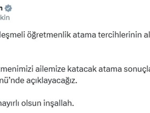 Bakan Tekin: Atama sonuçlarını Öğretmenler Günü'nde açıklayacağız