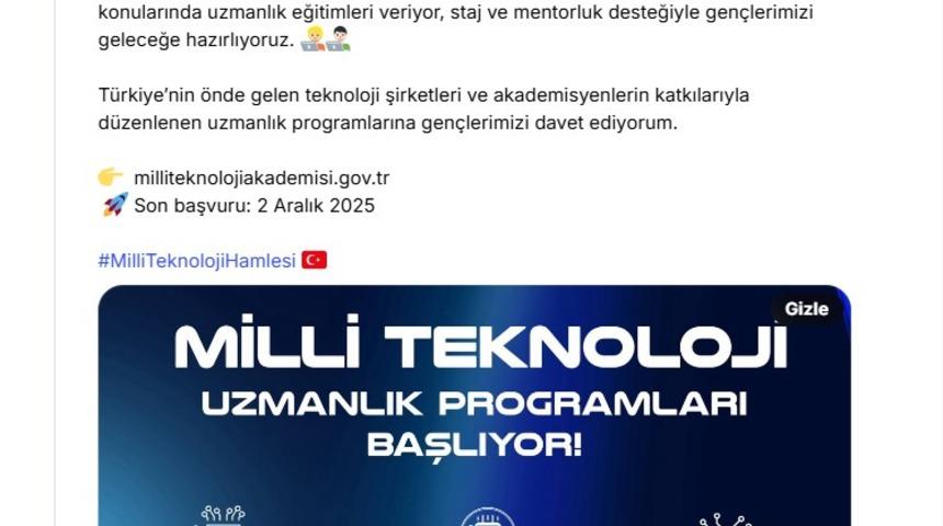 Milli Teknoloji Akademisi Uzmanlık Programları başlıyor