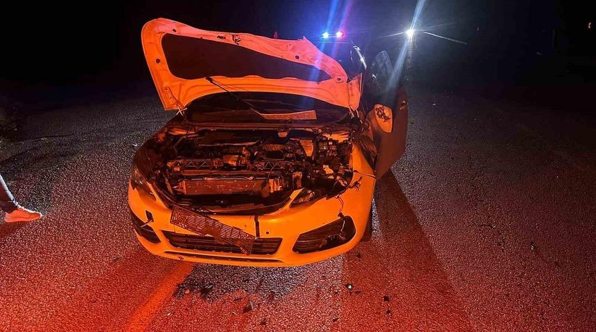 &Ccedil;orum&rsquo;da otomobil yola &ccedil;ıkan danaya &ccedil;arptı: 2 yaralı