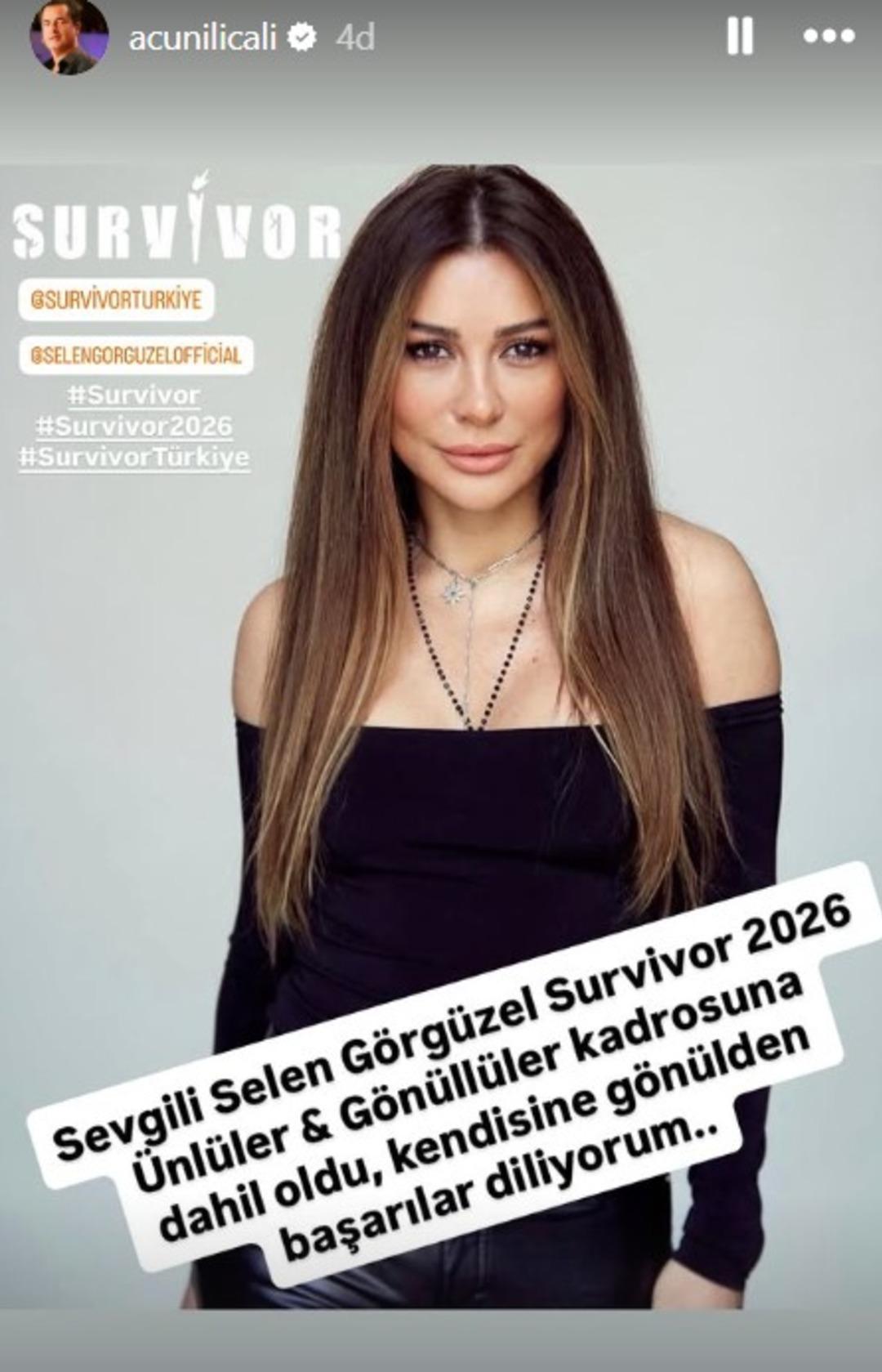 Acun Ilıcalı açıkladı! Selen Görgüzel Survivor 2026 kadrosunda 1