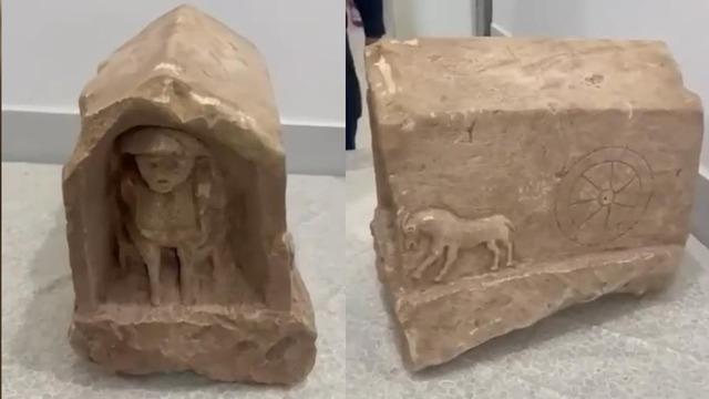 Roma dönemine ait, değeri 5 milyon lira: İnsan ve hayvan figürlü mezar steli ele geçirildi
