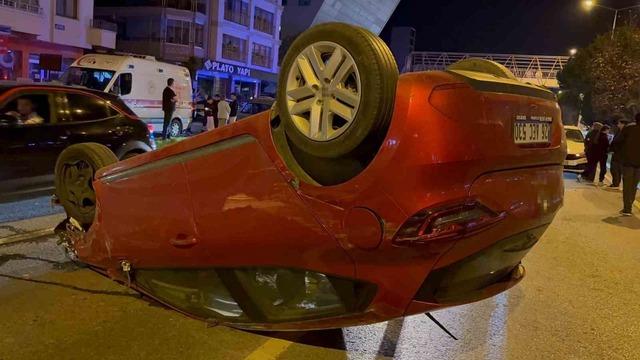 Makas atarak iki araca çarpan sürücü takla attı: 1 yaralı 2