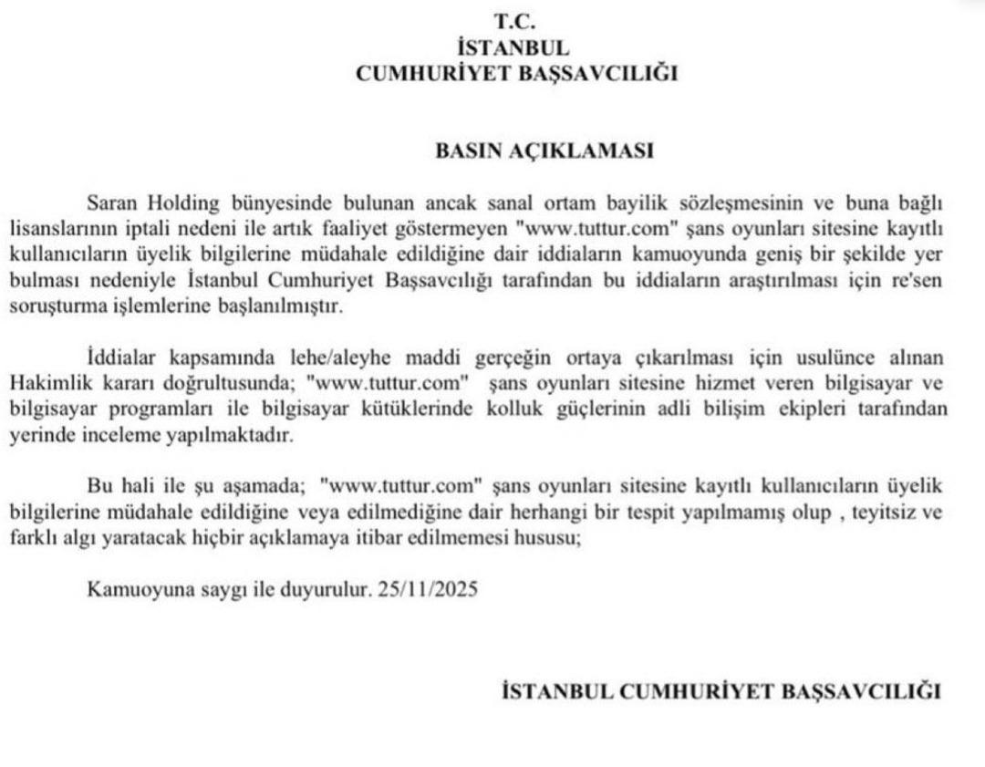 SON DAKİKA: İstanbul Cumhuriyet Başsavcılığı sans oyunu sitesi Tuttur hakkında soruşturma başlattı 3
