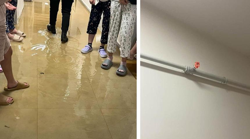 Kız yurdunda patlayan su borusu nedeniyle bazı odaları su bastı