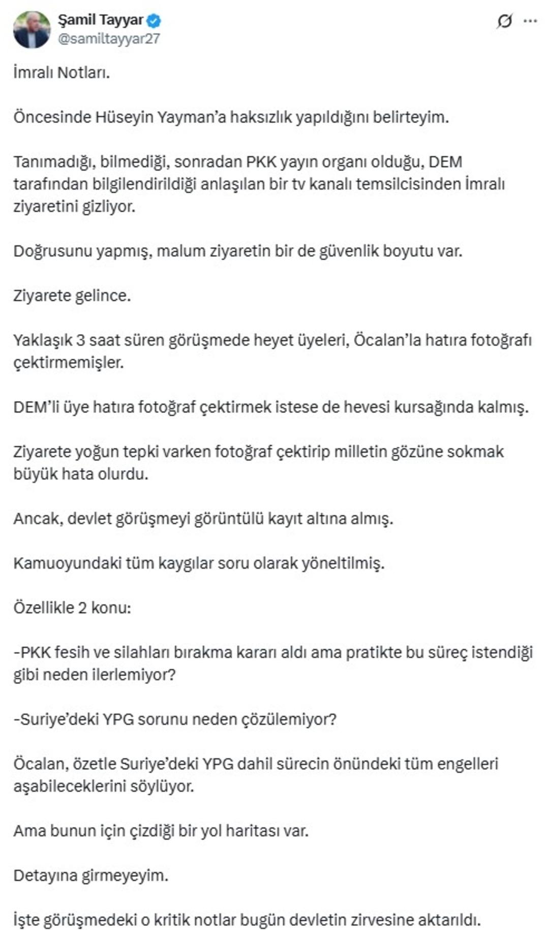 AK Partili Şamil Tayyar duyurdu: İmralı görüşmesinde Öcalan’a hangi sorular soruldu? 2