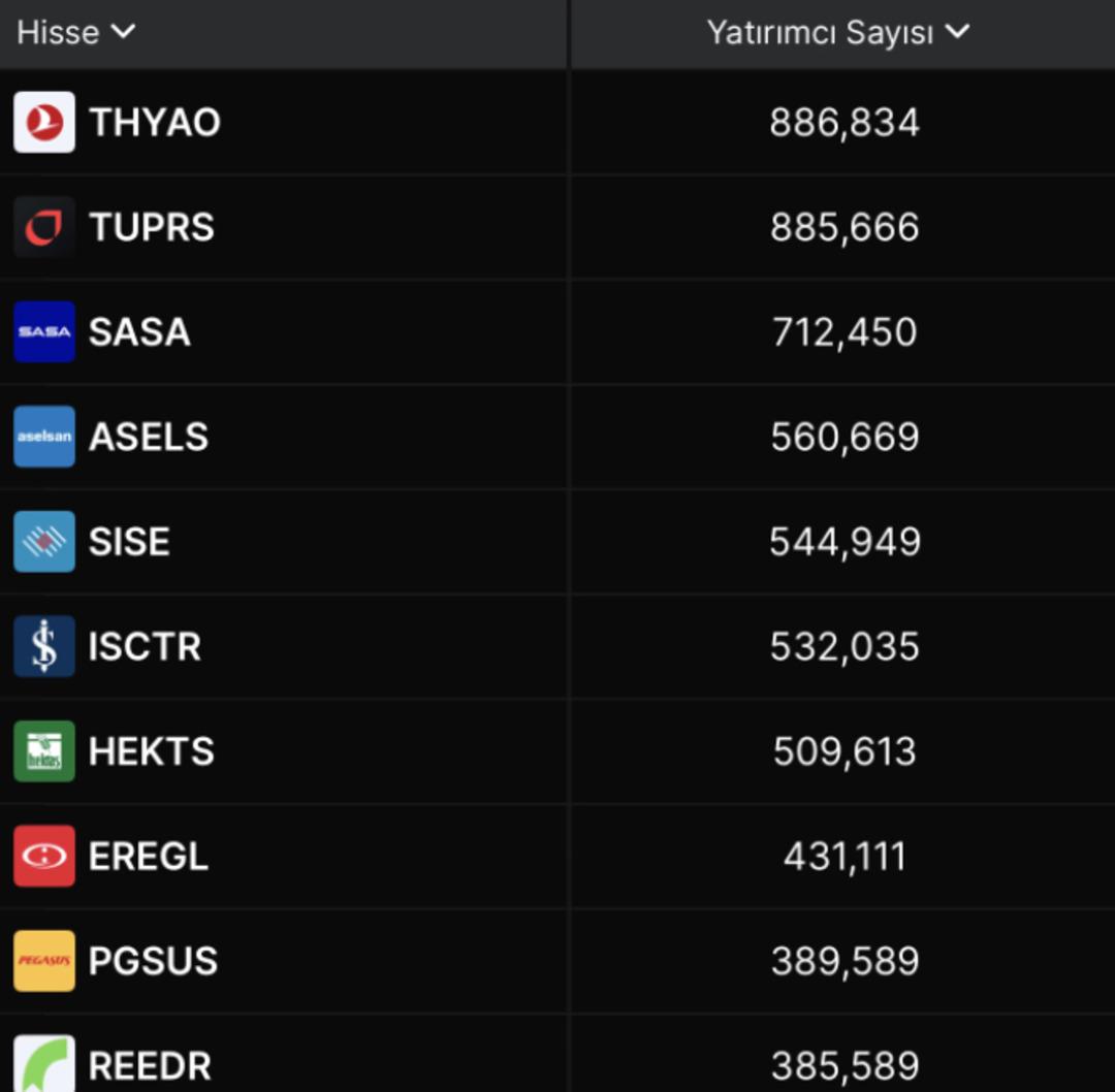 En fazla yatırımcıya sahip olan BIST 100 şirketleri neler? 1
