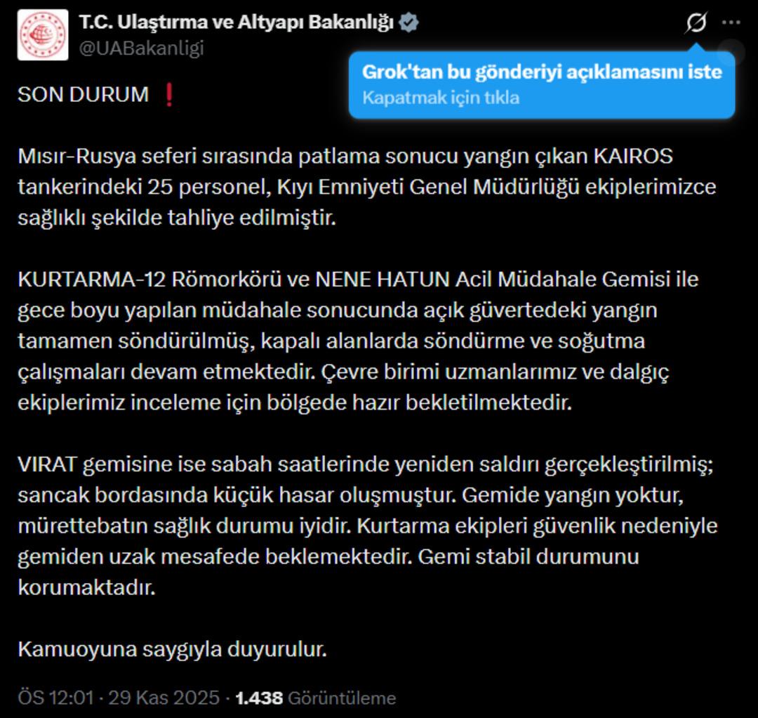 Karadeniz de bir saldırı daha! VIRAT gemisi hedef alındı 1