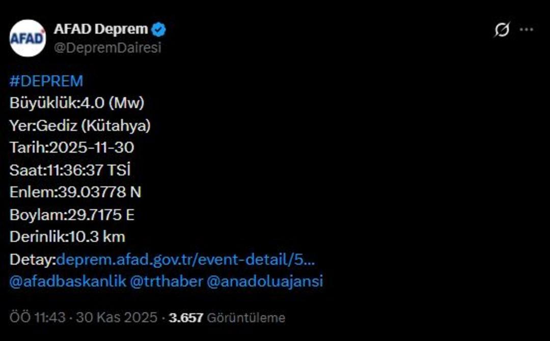 AFAD duyurdu! Kütahya da korkutan deprem 1