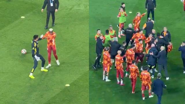 Fenerbahçe-Galatasaray derbisi başlamadan sahada kavga çıktı! 