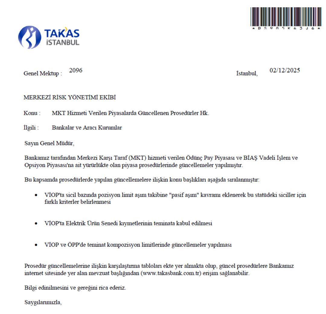 Takasbank’tan VİOP ve Ödünç Pay Piyasası İçin Kritik Teminat ve Risk Güncellemesi 1
