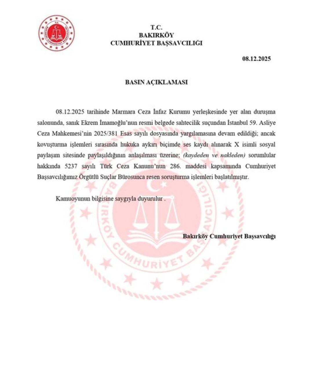 İmamoğlu nun davası bugün görülmüştü! Başsavcılık duyurdu: Paylaşılan ses kayıtlarıyla ilgili soruşturma 2