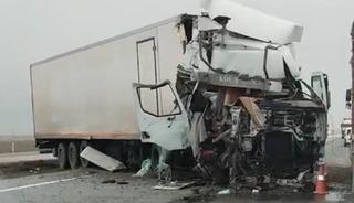 Tır yol kenarındaki tırın dorsesine çarptı: 1 yaralı