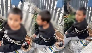 Eşofman çalan çocuğu herkesin ortasında iple bağladı: 'Seni anadan doğma edeceğim'