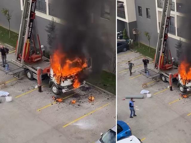 Ev taşıma kabusa döndü! Vinç bir anda alev aldı