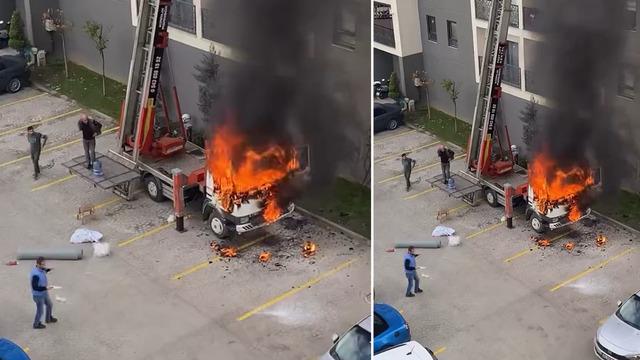 Ev taşıma kabusa döndü! Vinç bir anda alev aldı