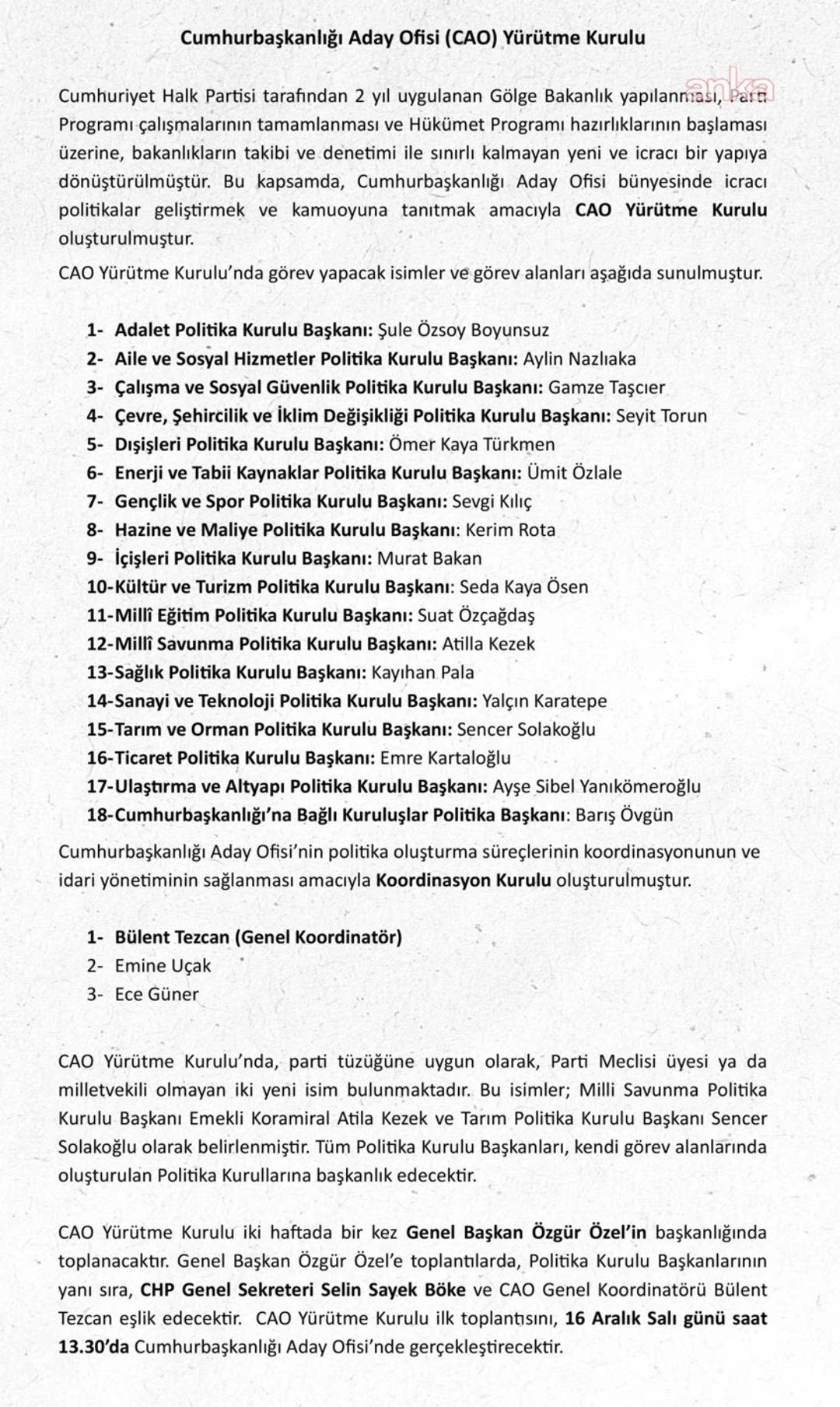 CHP de Gölge Bakanlar kadrosu belli oldu 1