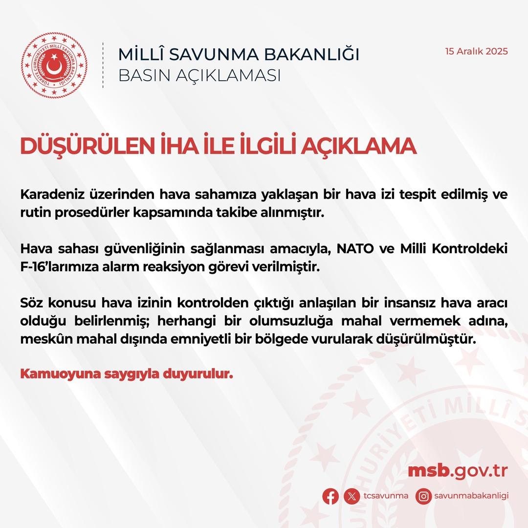 MSB duyurdu! "Karadeniz de hava sahamıza yaklaşan İHA düşürüldü" 2