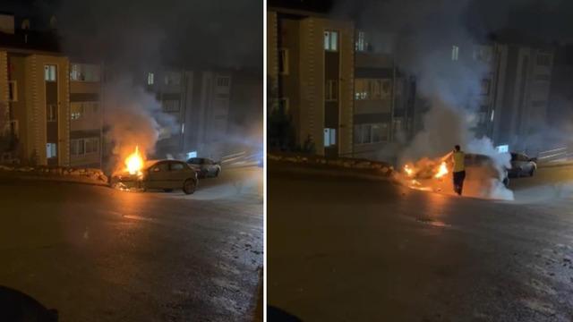 Karabük'te yürekler ağza geldi: İstinat duvarına çarpan otomobil alev aldı