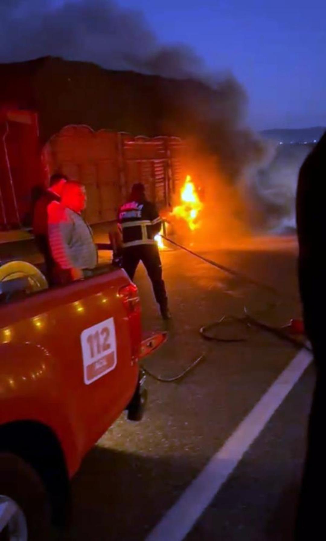 Tomruk yüklü TIR’da çıkan yangın büyümeden söndürüldü 1