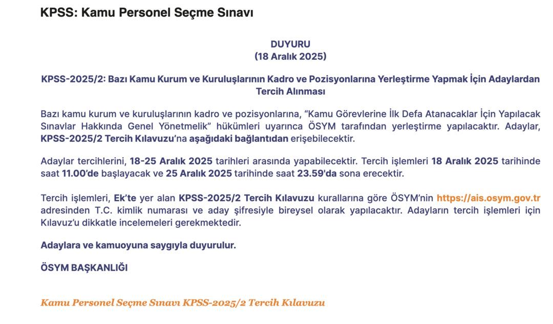 KPSS tercihleri ne zaman başlayacak? KPSS 2025/2 tercih kılavuzu yayımlandı! 2