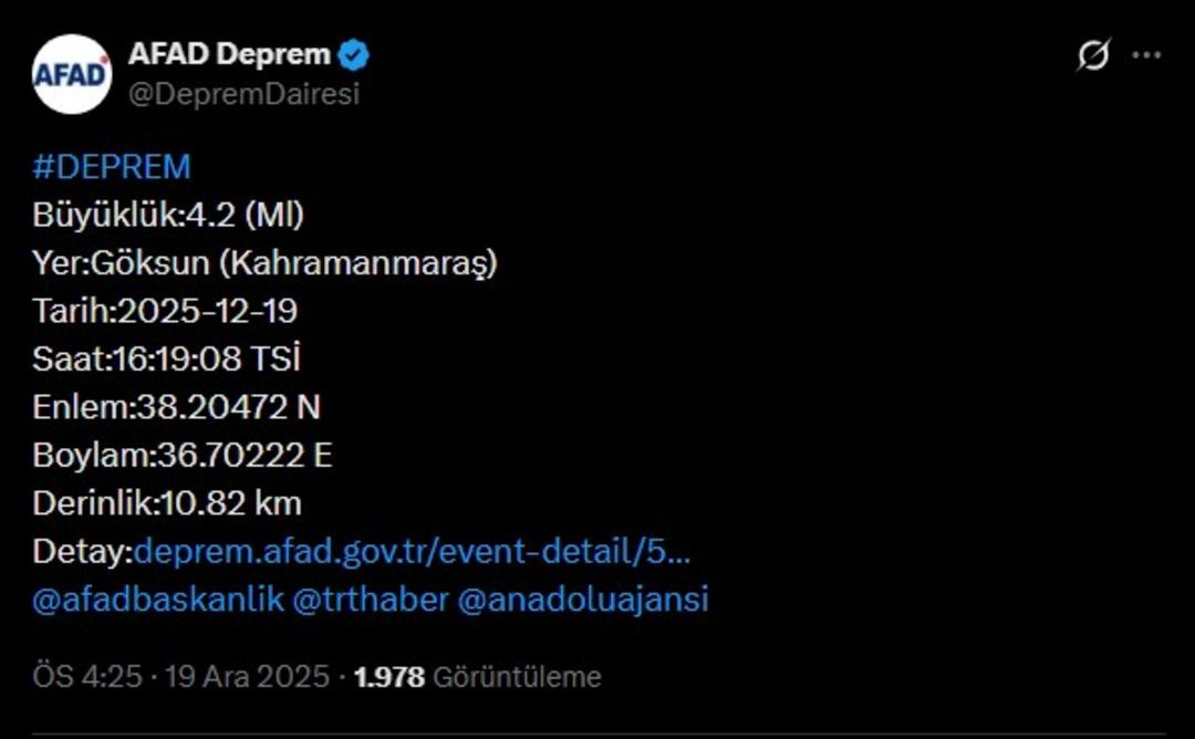 AFAD duyurdu! Kahramanmaraş ta 4,2 büyüklüğünde deprem 1