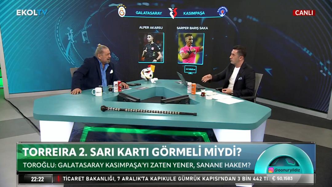 Erman Toroğlu canlı yayında y&uuml;klendi!   At Torreira yı! At abi! 2. sarı karttan at!   2