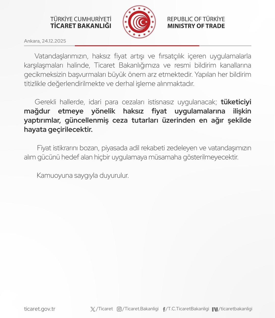 Bakanlıktan asgari &uuml;cret sonrası  zam  uyarısı  Kesinlikle izin verilmeyecek  3