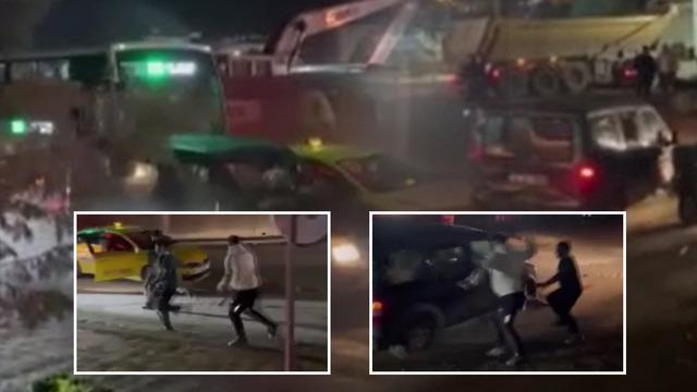 Öfkeli sürücü aracını vatandaşlar üzerine sürdü, vatandaşlar sopalarla sürücüye saldırdı