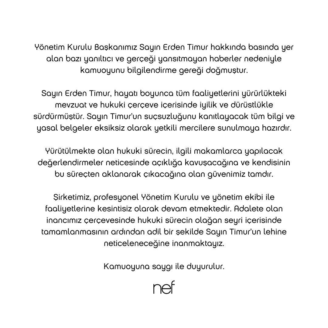 Erden Timur un y&ouml;netim kurulu başkanı olduğu Nef ten g&ouml;zaltı kararına dair a&ccedil;ıklama geldi! 1