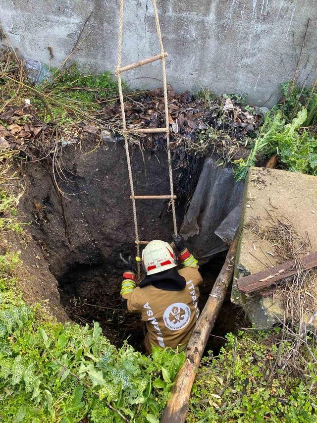 Kırkağa&ccedil;&rsquo;ta kuyuya d&uuml;şen k&ouml;pek itfaiye ekiplerince kurtarıldı 1
