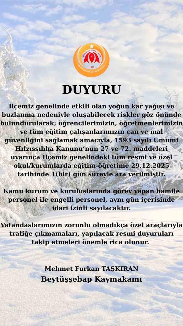 Beyt&uuml;şşebap&rsquo;ta eğitime kar engeli 1