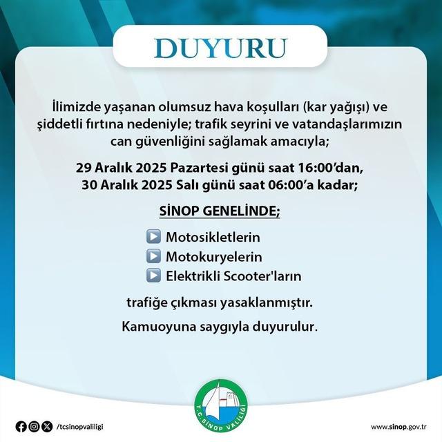 Sinop&rsquo;ta motosiklet ve motokuryelere fırtına yasağı 1