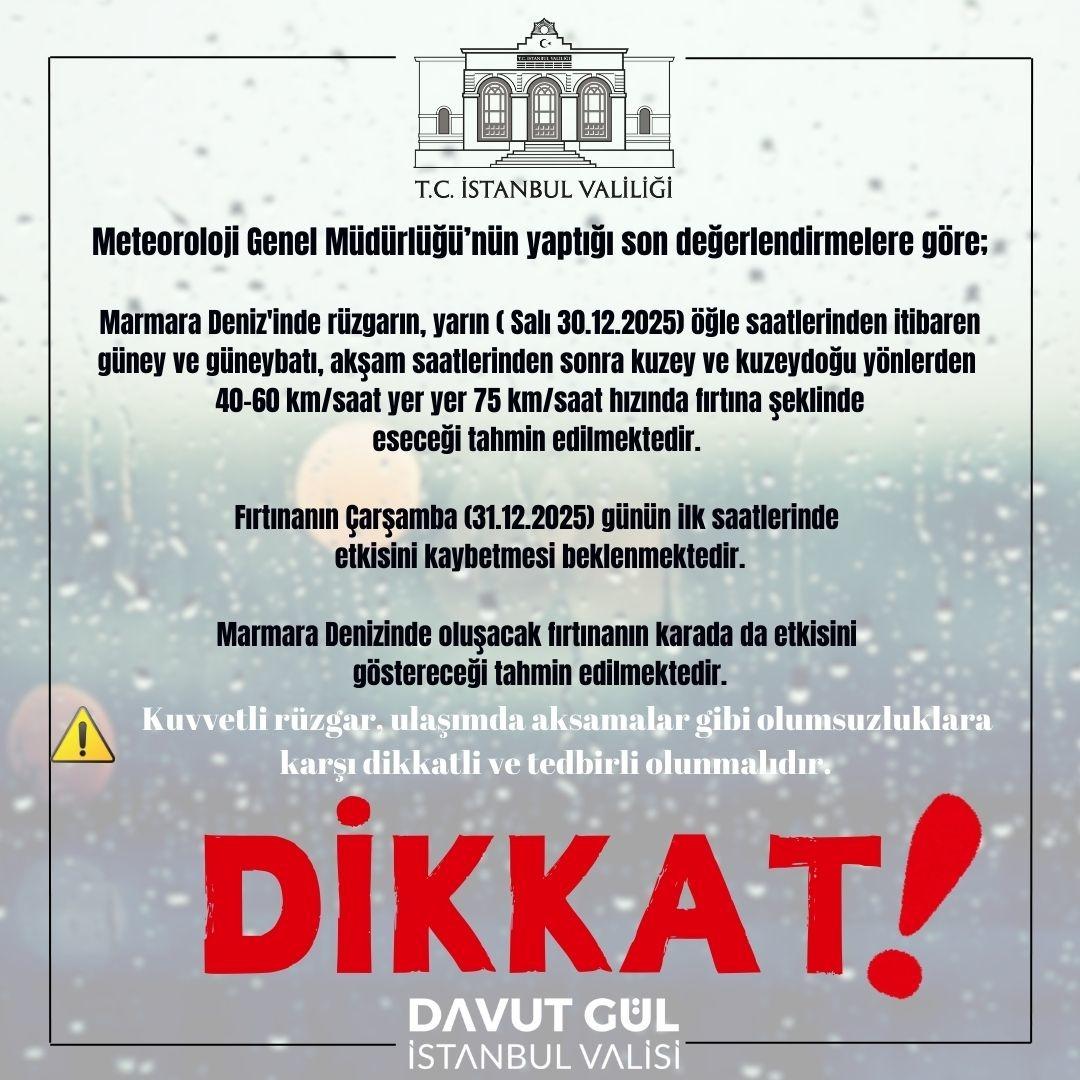 İstanbul Valiliği nden fırtına uyarısı 1