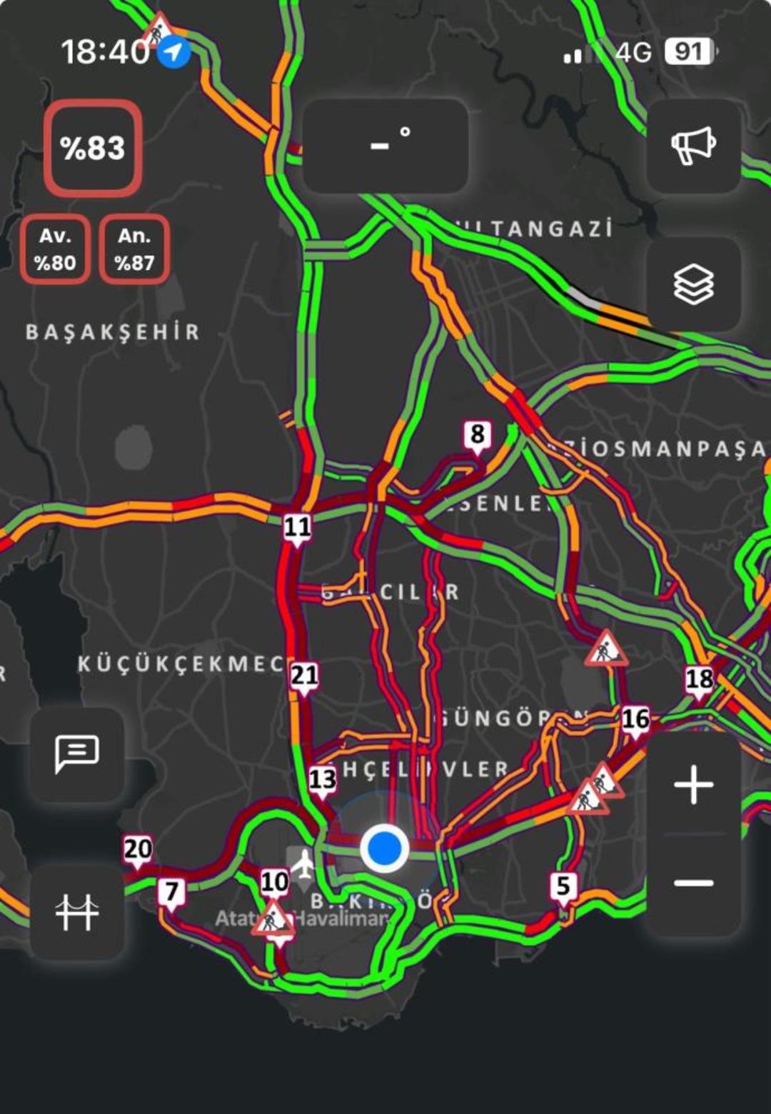 İstanbul&rsquo;da trafik yoğunluğu akşam saatlerinde y&uuml;zde 83&rsquo;e ulaştı 1
