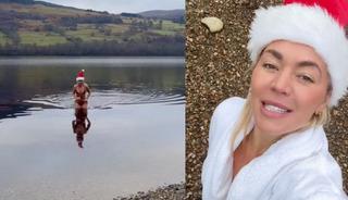 &Uuml;nl&uuml; sunucu kırmızı bikinisiyle buz gibi g&ouml;lde y&uuml;zd&uuml;!