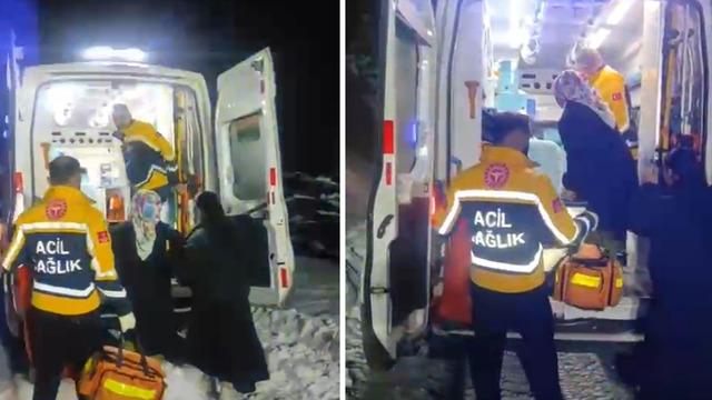 Köyde yol kapandı: Doğum sancısı tutan kadın 2 saat sonra hastaneye ulaştırıldı