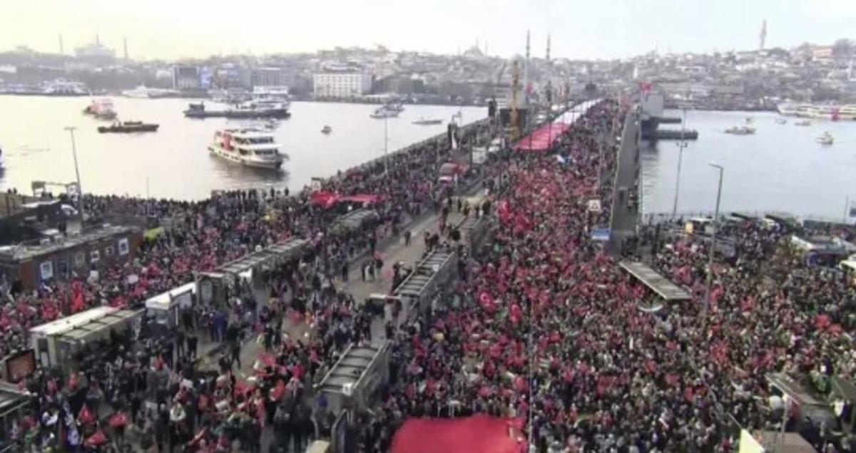 Galata Köprüsü nde Filistin buluşması! Kalabalık, toplanmaya başladı 2