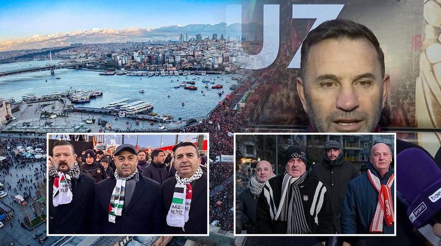 Spor camiası, Filistin'e destek olmak i&ccedil;in Galata K&ouml;pr&uuml;s&uuml;'nde d&uuml;zenlenen eyleme katıldı