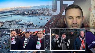 Spor camiası, Filistin'e destek olmak için Galata Köprüsü'nde düzenlenen eyleme katıldı