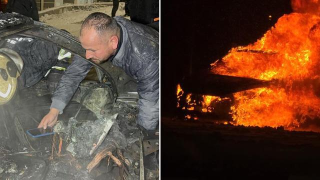 Karlı rampayı çıkarken zorlanan araç alev alev yandı: Sürücü yanan araçta para ve altınını aradı