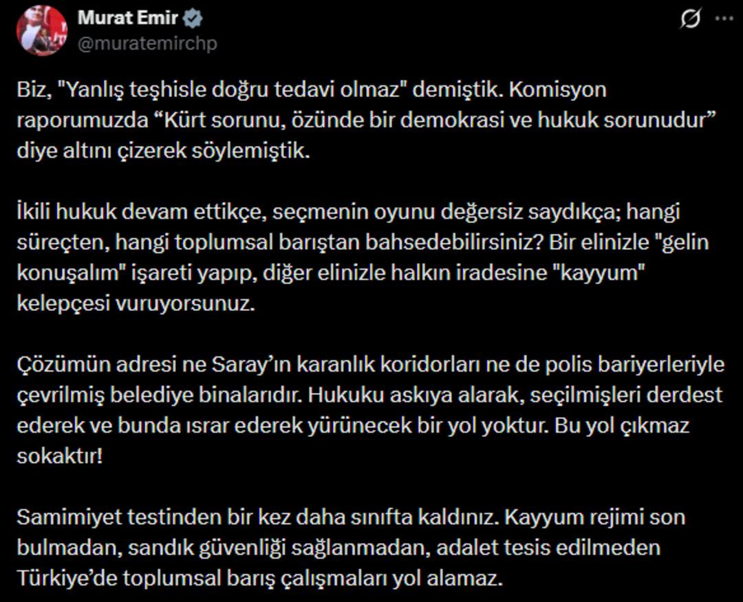 Bahçeli "Ahmet Türk görevine iade edilmeli" demişti, kayyumun süresi uzadı 2