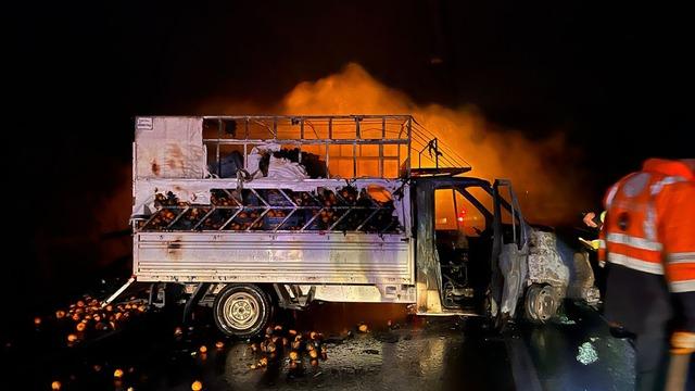 Osmaniye'de mandalina yüklü kamyonette çıkan yangın söndürüldü