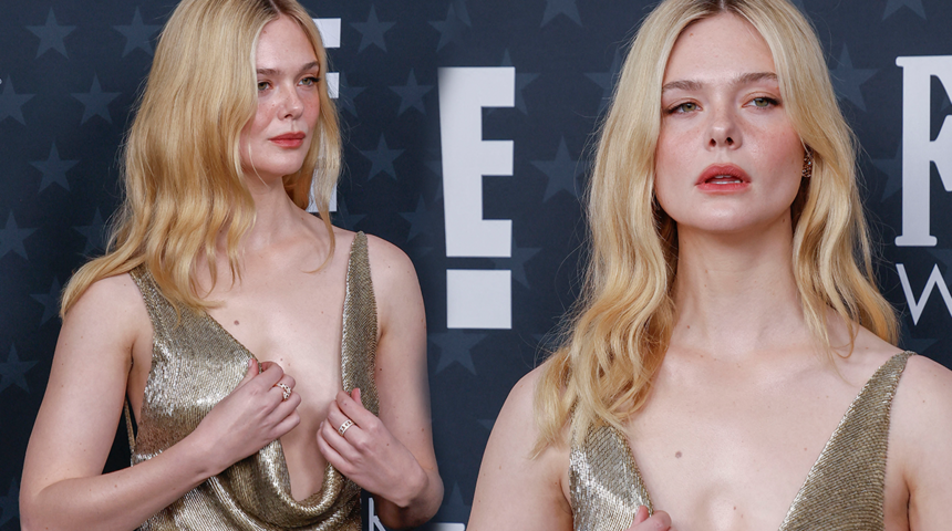 Elle Fanning derin dekoltesiyle zor anlar yaşadı! Neredeyse a&ccedil;ılıyordu