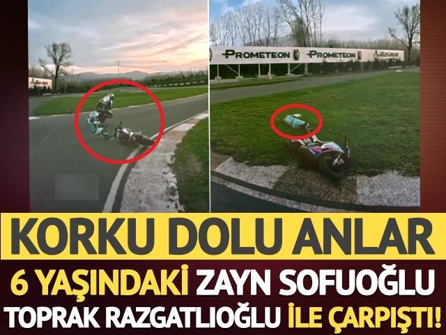 Pistte y&uuml;rekler ağza geldi, o anlar kamerada! D&uuml;nya şampiyonu Toprak Razgatlıoğlu, minik yıldız Zayn Sofuoğlu'na &ccedil;arptı!