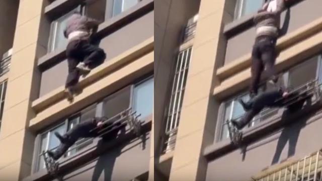 Mucize kurtuluş! 15. kattan düştü, çamaşır askısına takıldı! O anlar kamerada