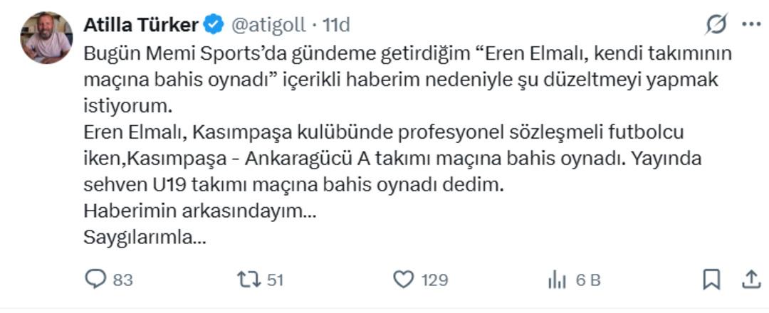 Eren Elmalı kendi ma&ccedil;ına bahis oynadı mı? Başsavcılık tan a&ccedil;ıklama geldi! 3