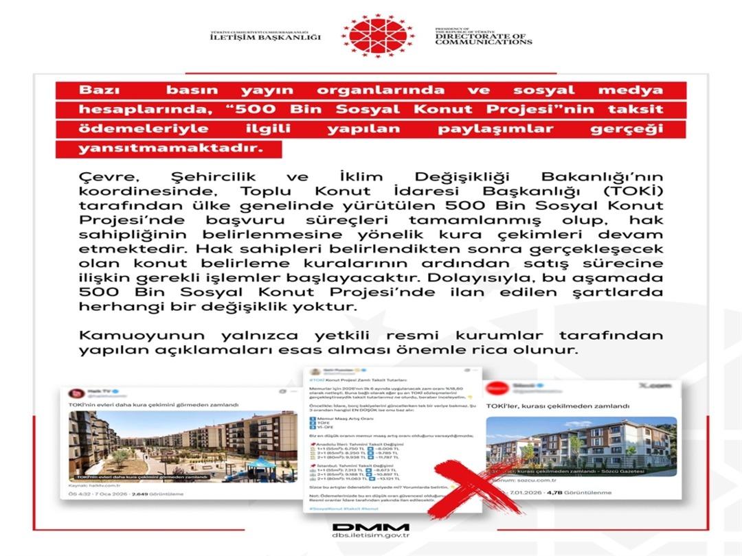 DMM: "Sosyal Konut Projesi&rsquo;nin taksit &ouml;demeleriyle ilgili paylaşımlar ger&ccedil;eği yansıtmamaktadır" 2