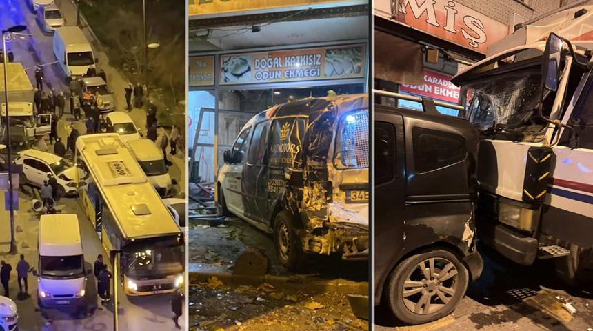 Kontrolden &ccedil;ıkan kamyonet 4 ara&ccedil; ile İETT otob&uuml;s&uuml;ne &ccedil;arptı