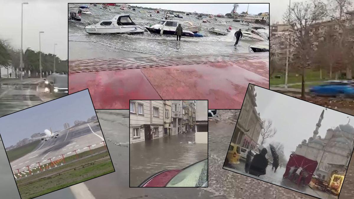 Uçaklar inemedi, işçiler savruldu, tekneler karaya vurdu! İstanbul'da korku filmi gibi fırtına - Mynet Yaşam