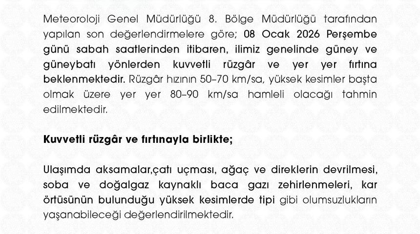 Niğde Valiliği&rsquo;nden kuvvetli r&uuml;zgar ve fırtına uyarısı